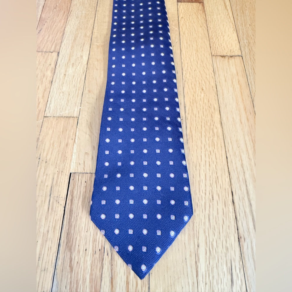 Brooks Brothers Makers Tie Navy Geometric Dot Silk USA Mens Necktie